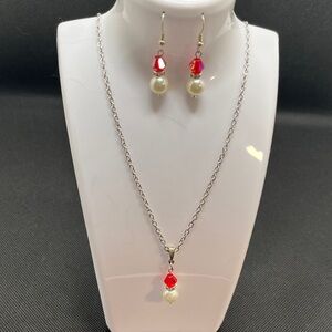 Elegant Red and Pearl Jewelry Set